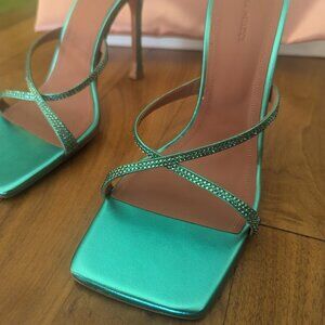 Amina Muaddi Adriana Metallic Crystal Crisscross Sandals EU39